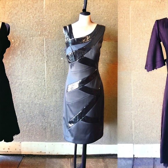 Signature by Sangria Dark Grey Sleeveless Formal Dress - Talla/Size 4 - Picture 5 of 6